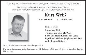 Traueranzeige von Kurt Weiß 