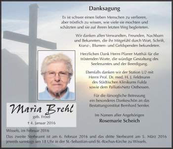Traueranzeige von Maria Brehl 