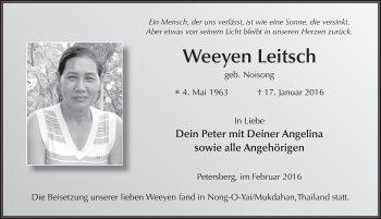 Traueranzeige von Weeyen Leitsch 
