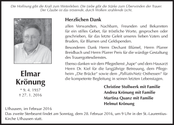 Traueranzeige von Elmar Krönung 