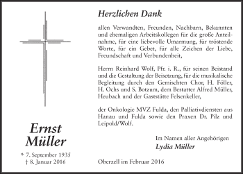 Traueranzeige von Ernst Müller 
