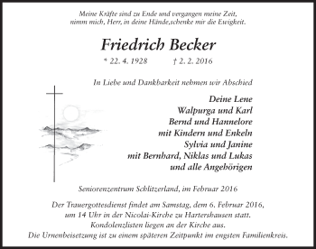 Traueranzeige von Friedrich Becker 