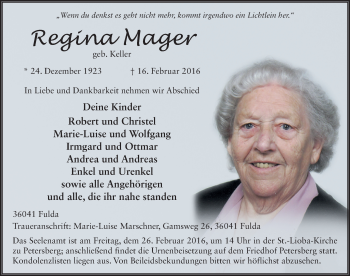 Traueranzeige von Regina Mager 