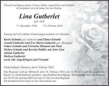 Traueranzeige von Lina Gutberlet 