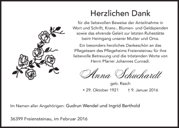 Traueranzeige von Anna Schuchardt 