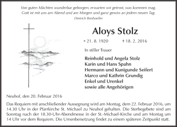 Traueranzeige von Aloys Stolz 