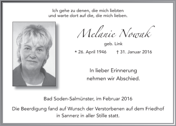 Traueranzeige von Melanie Nowak 