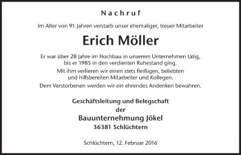 Traueranzeige von Erich Möller 
