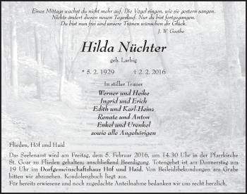 Traueranzeige von Hilda Nüchter 