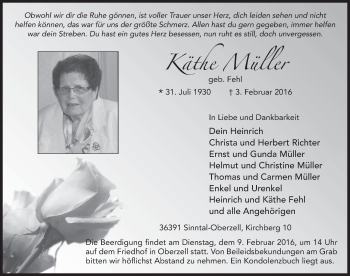 Traueranzeige von Käthe Müller 
