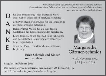 Traueranzeige von Margarethe Gärtner-Schmidt 