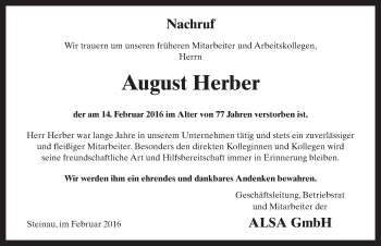 Traueranzeige von August Herber 