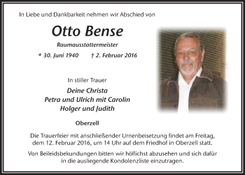 Traueranzeige von Otto Bense 