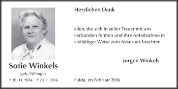 Traueranzeige von Sofie Winkels 