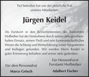 Traueranzeige von Jürgen Keidel 