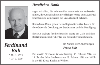 Traueranzeige von Ferdinand Bub 