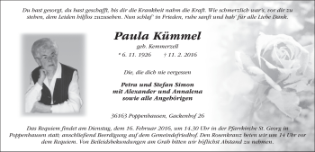 Traueranzeige von Paula Kümmel 