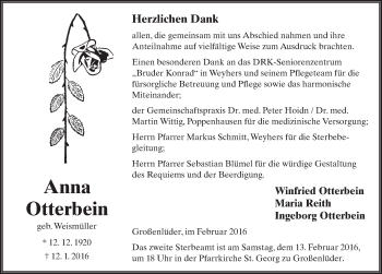 Traueranzeige von Anna Otterbein 