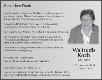Traueranzeige von Waltrudis Koch 