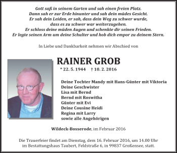 Traueranzeige von Rainer Grob 