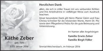 Traueranzeige von Käthe Zeber 