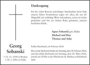 Traueranzeige von Georg Sobanski 