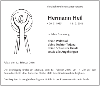 Traueranzeige von Hermann Heil 