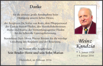 Traueranzeige von Heinz Kandzia 