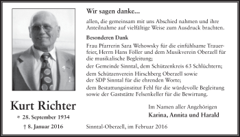 Traueranzeige von Kurt Richter 