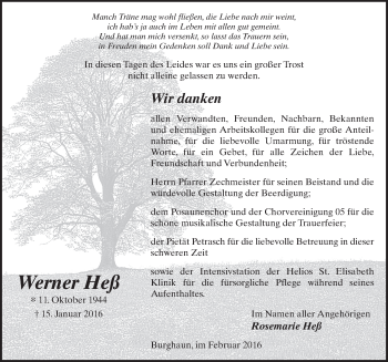 Traueranzeige von Werner Heß 