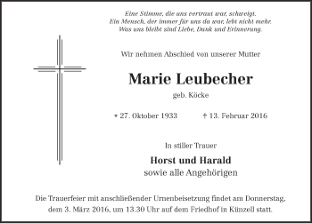 Traueranzeige von Marie Leubecher 