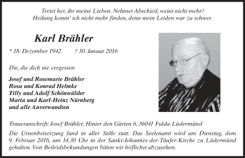 Traueranzeige von Karl Brähler 