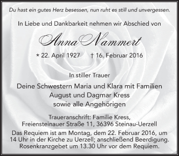 Traueranzeige von Anna Nammert 