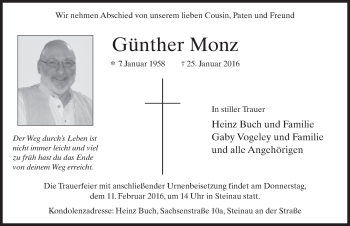 Traueranzeige von Günther Monz 