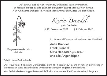 Traueranzeige von Karin Brendel 