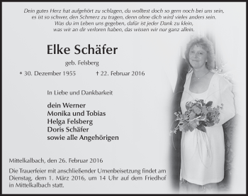 Traueranzeige von Elke Schäfer 