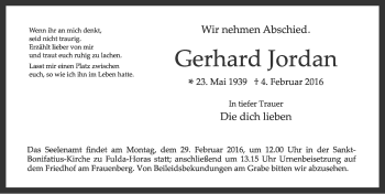 Traueranzeige von Gerhard Jordan 