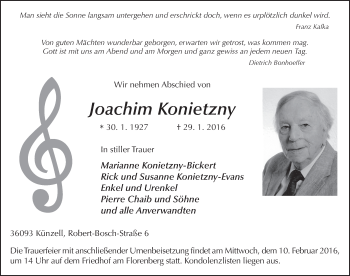 Traueranzeige von Joachim Konietzny 