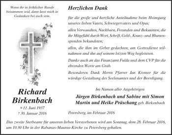 Traueranzeige von Richard Birkenbach 