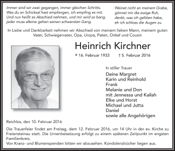 Traueranzeige von Heinrich Kirchner 