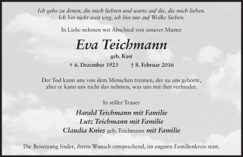 Traueranzeige von Eva Teichmann 