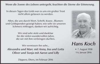 Traueranzeige von Hans Koch 