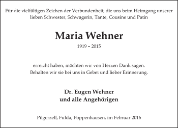 Traueranzeige von Maria Wehner 