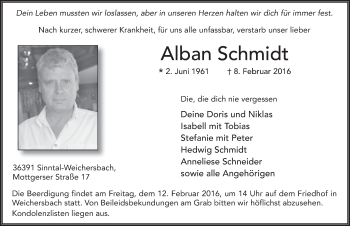 Traueranzeige von Alban Schmidt 