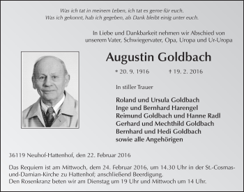Traueranzeige von Augustin Goldbach 
