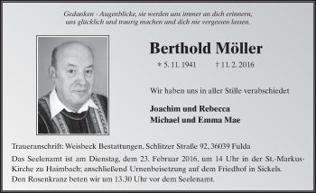 Traueranzeige von Berthold Möller 