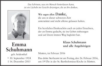 Traueranzeige von Emma Schuhmann 
