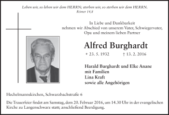 Traueranzeige von Alfred Burghardt 