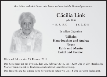Traueranzeige von Cäcilia Link 