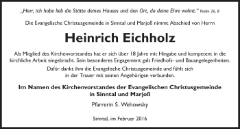 Traueranzeige von Heinrich Eichholz 